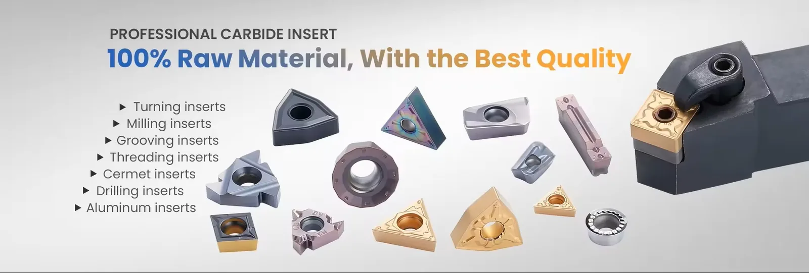 Professional carbide inserts for turning, milling, grooving, threading, cermet, drilling and aluminium